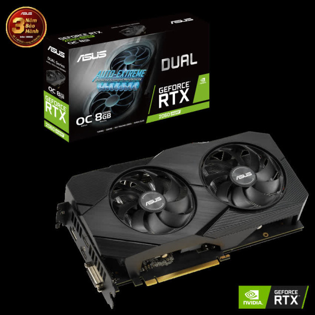 Card màn hình ASUS DUAL RTX 2060 Super-O8G EVO V2 (8GB GDDR6, 256-bit,HDMI+DP, 1x8-pin)