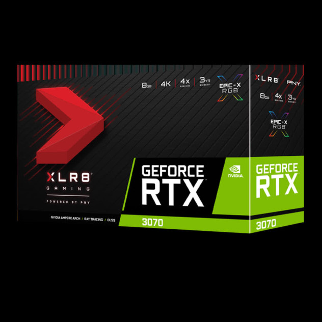 Card màn hình PNY RTX 3070 8GB REVEL EPIC-X RGB Triple Fan Edition (8GB GDDR6, 256-bit, HDMI+DP, 1x8-pin)